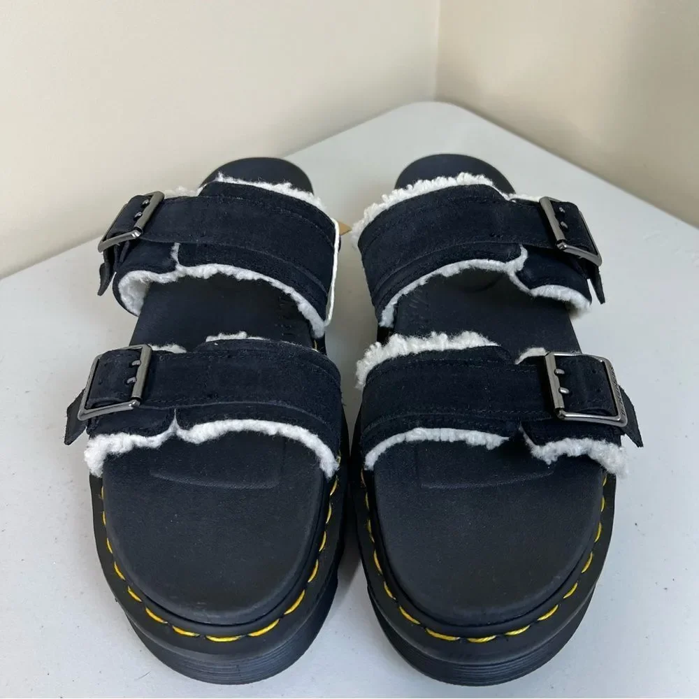 NWT Dr. Martens Myles Suede Faux Fur Lined Buckle Sandal Unisex M 11 W 12